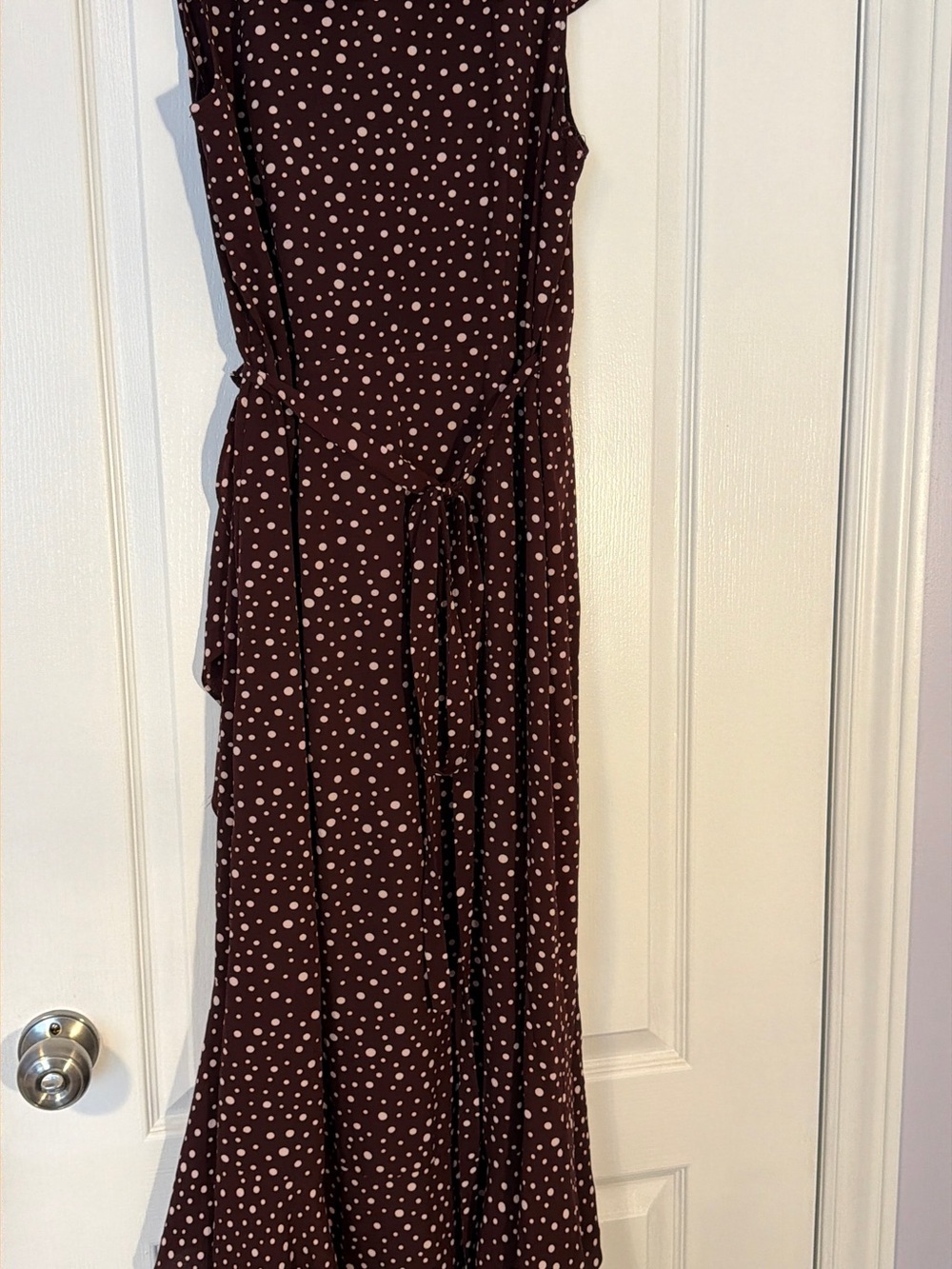 Max Studio Brown Polka Dot Ruffle Wrap Midi Dress Size L - Picture 9 of 14